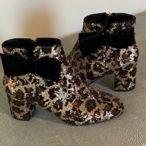 Kate Spade “Langley” Leopard Sequin Booties